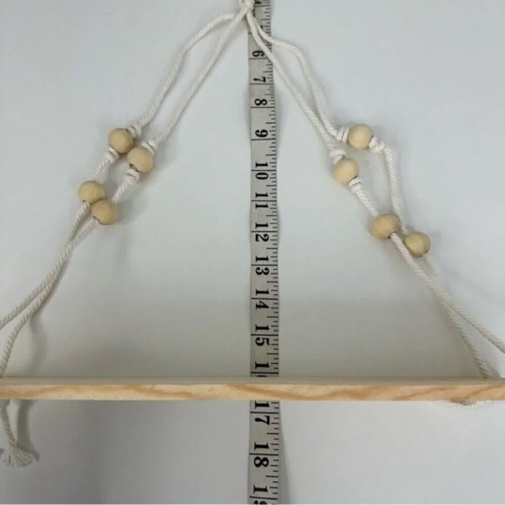 Lot of 2 Macrame Hanging Shelves Natural Wood Boho Floating Wall Decor‎